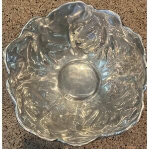 Vintage Cabbage Lettuce Leaf Large Pewter Embossed Bowl Polished Silver 12”